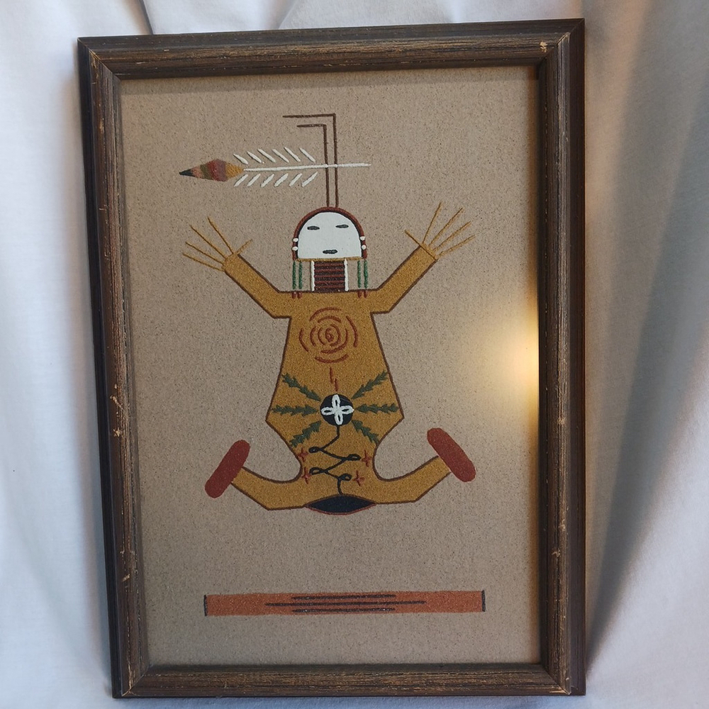 Vintage Native American Sand Painting Framed